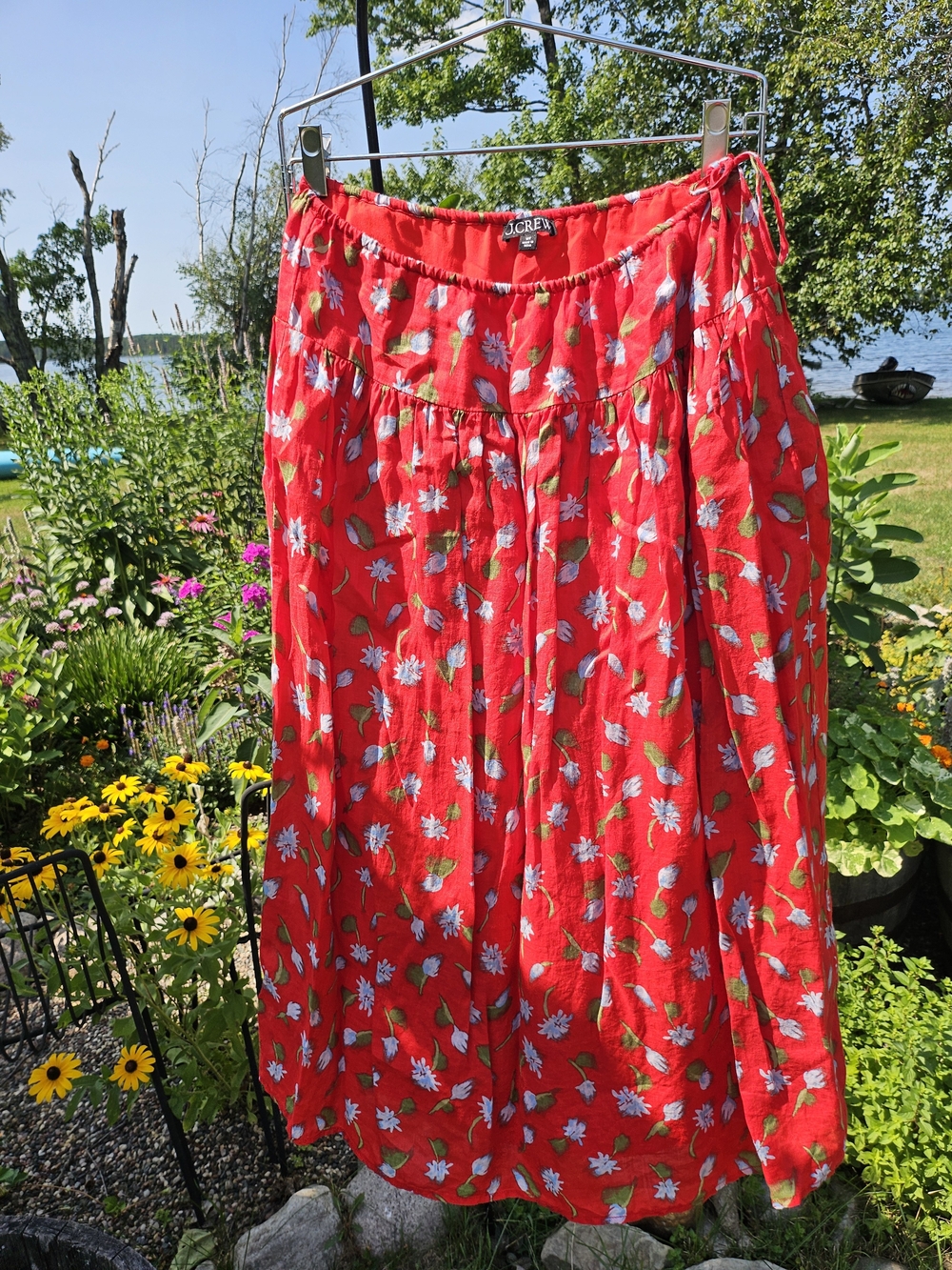 J. Crew Red Floral Midi Skirt M Tall